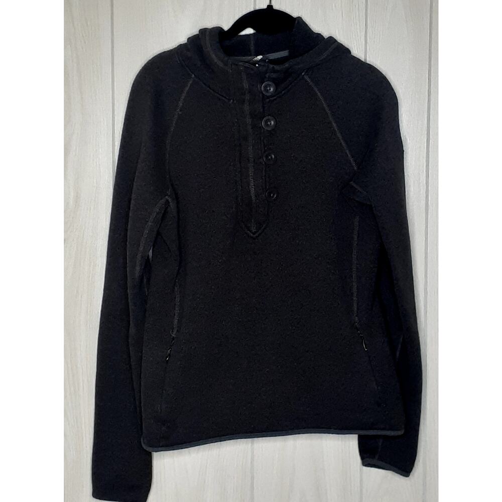 North Face Womens Medium Crescent Sunshine Dark Gray Fleece Lined Hoodie 1/4 Zip